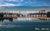【独家揭秘】当红偶像疑似接手神秘财团控制权，私人会议录像曝光后网友热议不断！